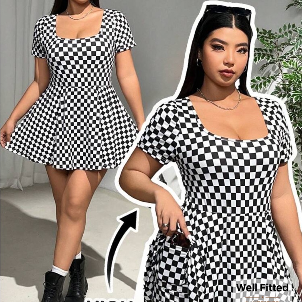 Black and White Checkered active Dress with built in shorts!!!